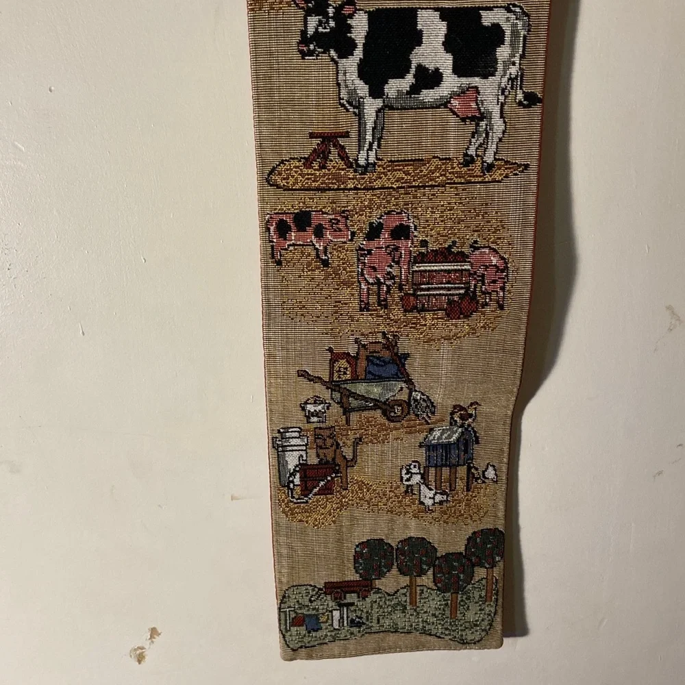 Handcrafted Farmhouse Tapestry Wall Hanging in Beige and Multi-Color